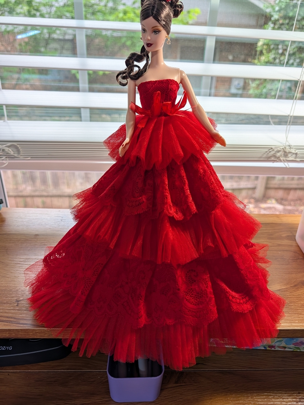 Vintage The Rose Barbie Restyled Red Ruffle Gown - Picture 4 of 10